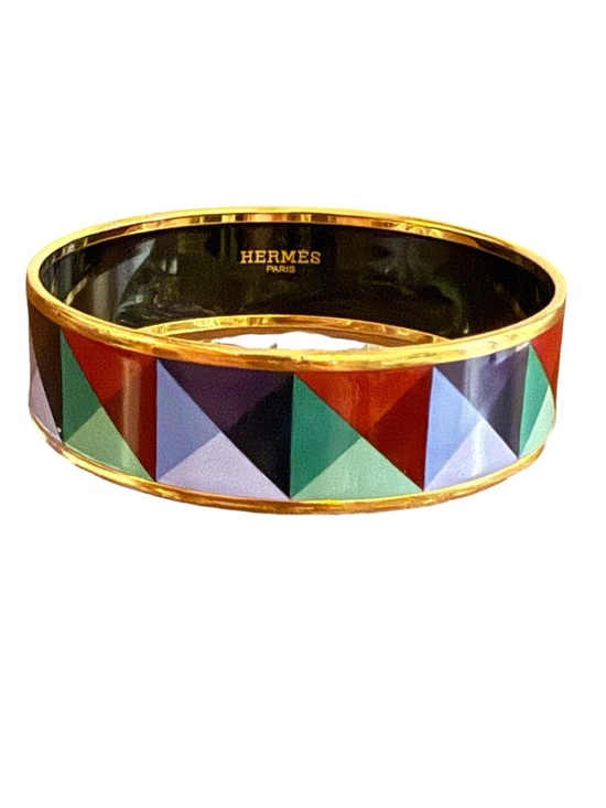 Hermes Jewelry - Hermes Clous En Trompe L Oeil ESP Multicolor Bangle Bracelet 65-35mm Gold Plates